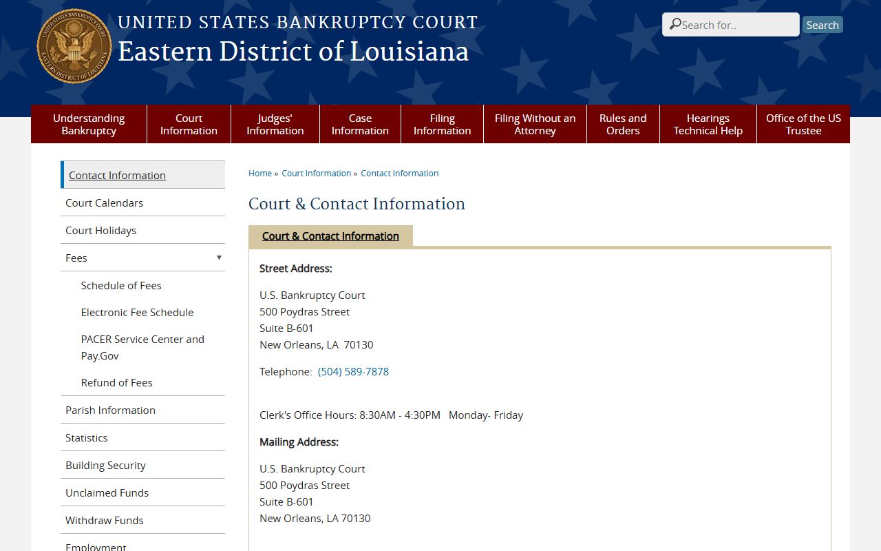 Orleans Parish clerk records bankruptcy court contact information