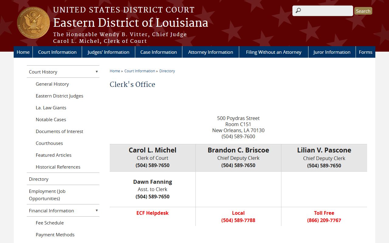 Orleans Parish clerk records Eastern District clerk directory