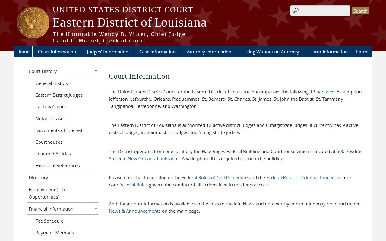 Orleans Parish clerk records federal Eastern District court information