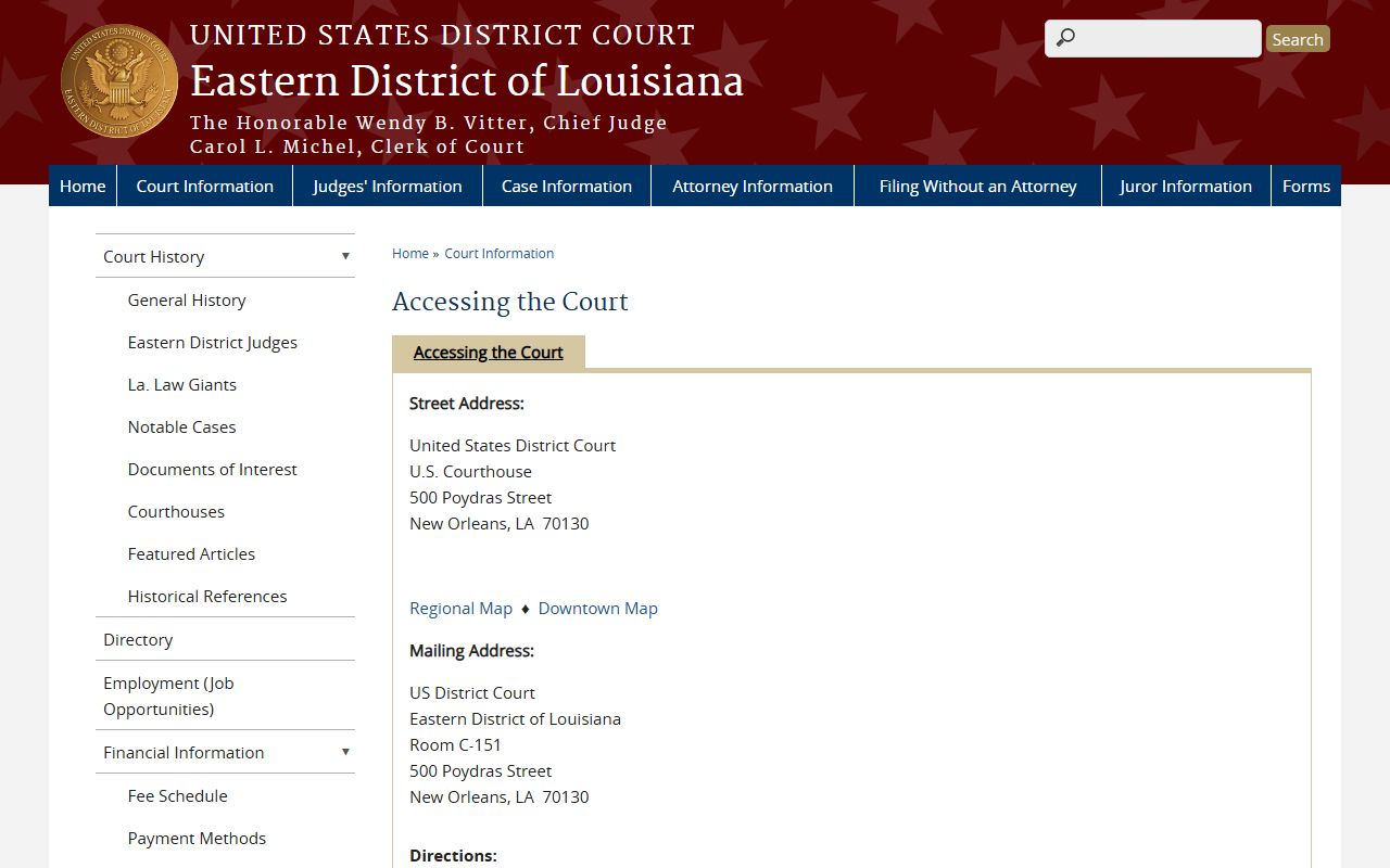 Orleans Parish clerk records Eastern District courthouse access