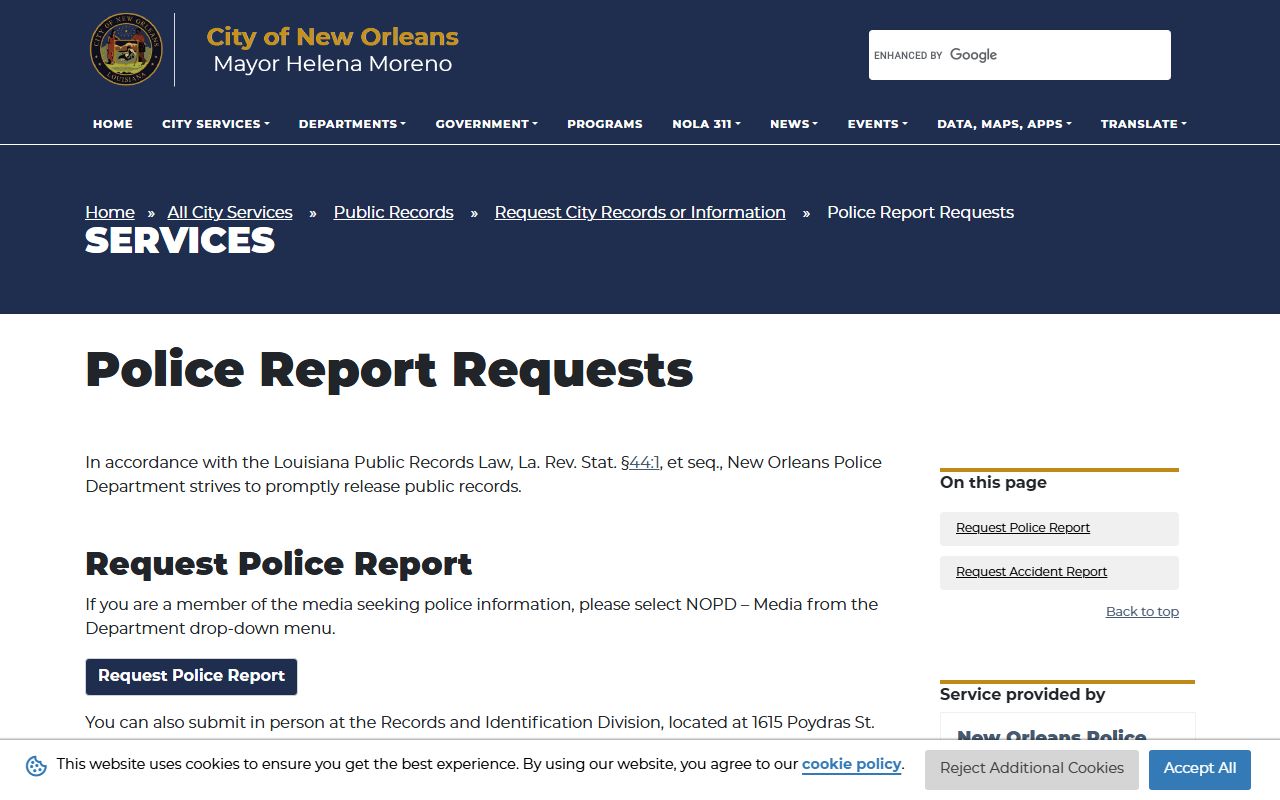 Orleans Parish arrest records and court charges NOPD police reports