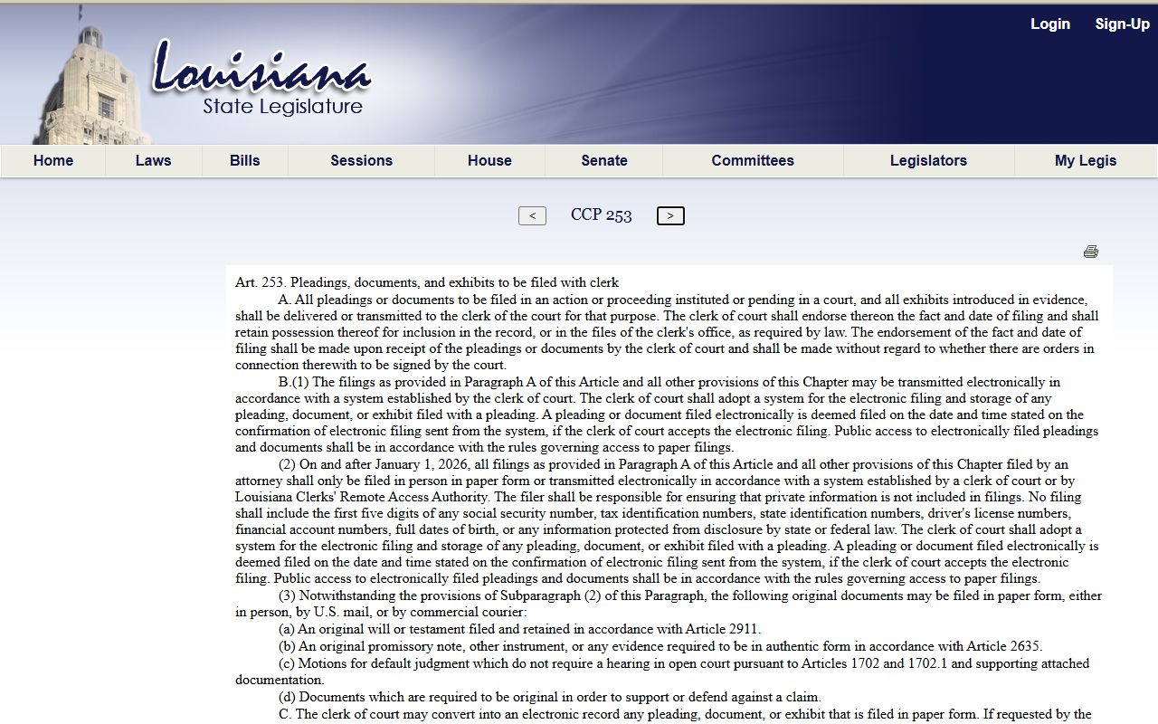 Orleans Parish court dockets Louisiana electronic records statute