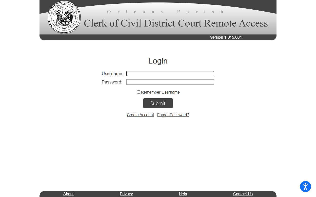 Orleans Parish court records Civil Remote Access login fields