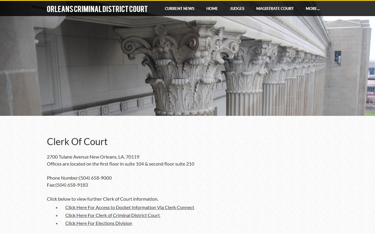 Orleans Parish criminal court records Criminal District Court Clerk page