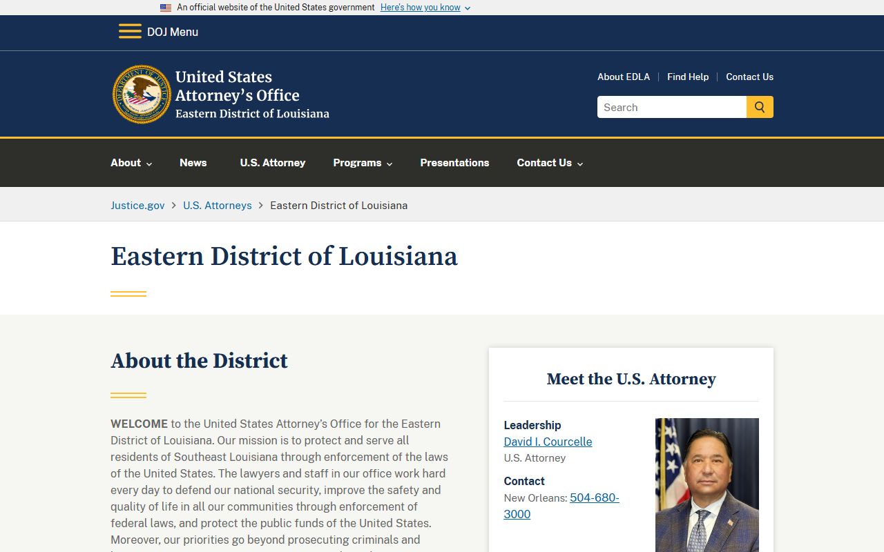 Orleans Parish district court federal U.S. Attorney Eastern District