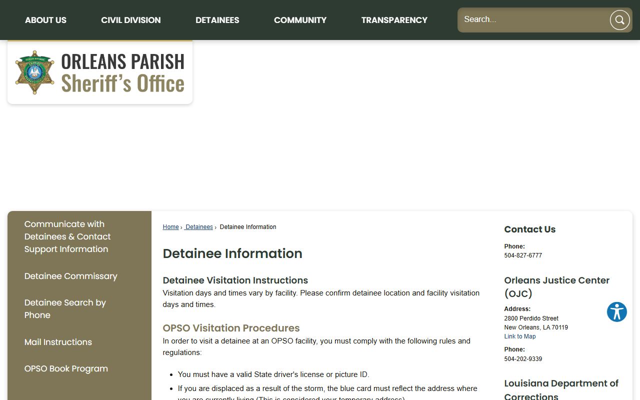 Orleans Parish inmate records sheriff detainee information