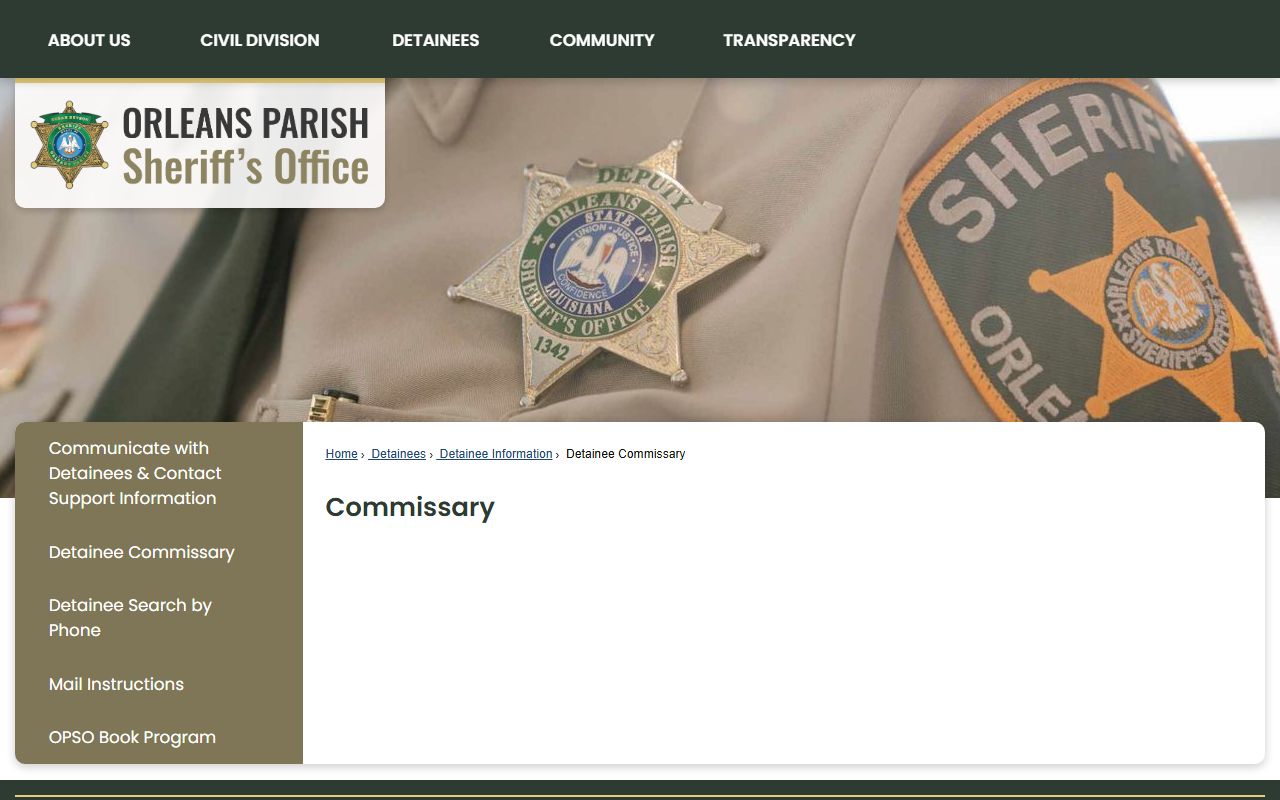 Orleans Parish inmate records sheriff detainee commissary