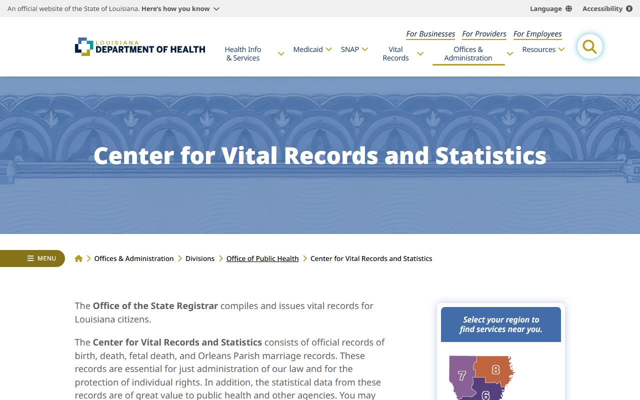 Orleans Parish marriage records LDH vital records office