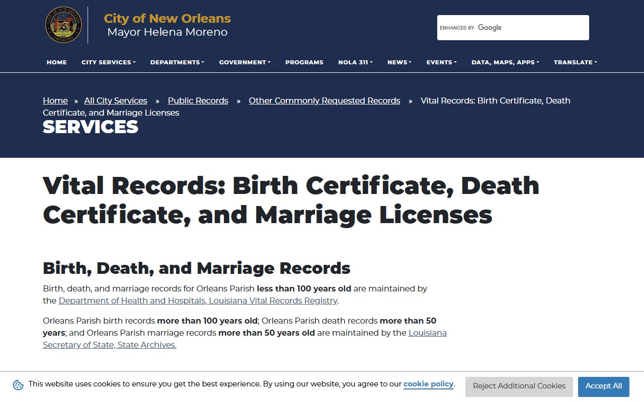 Orleans Parish divorce records city vital records guidance