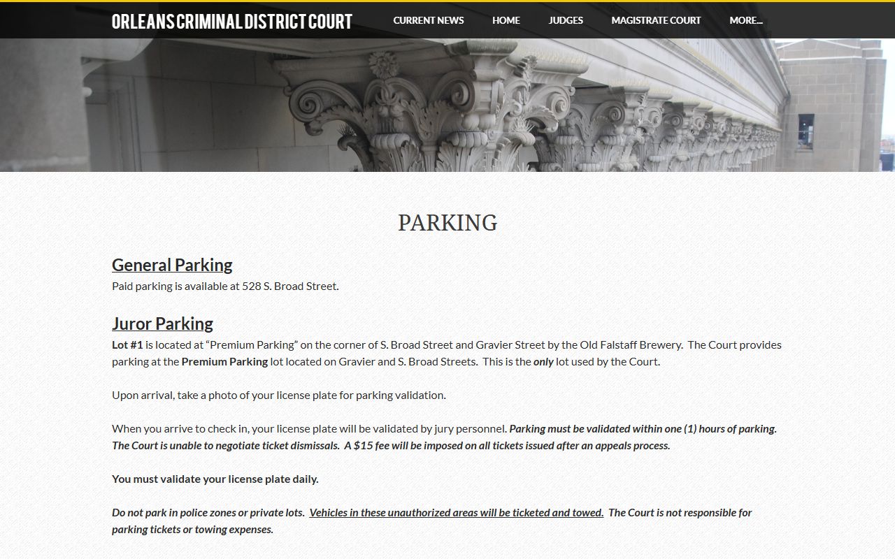 Orleans Parish traffic court records Criminal District Court parking source