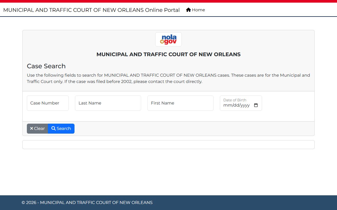 Orleans Parish traffic court records Municipal and Traffic Court search portal